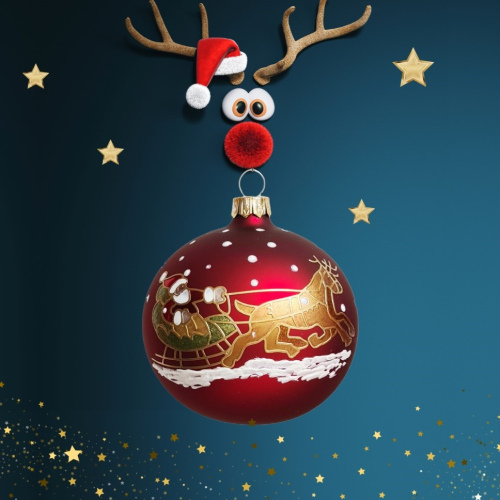 Christbaumkugel Rot "Santa im Schlitten"
