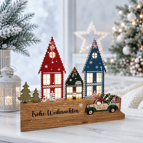 Kleine Weihnachtsdeko aus Holz  Blau-Rot